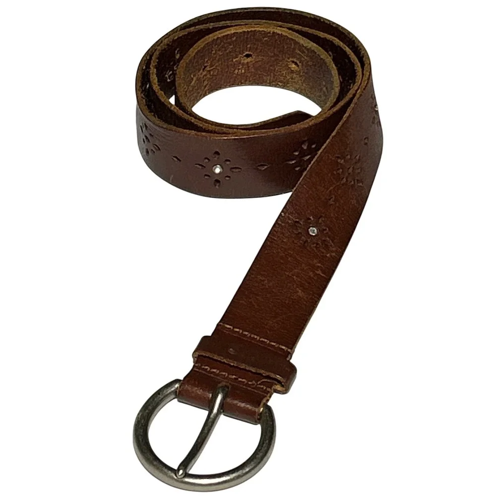 American Eagle Brown Leather Rhinestone Starburst Belt Boho Western‎ 31